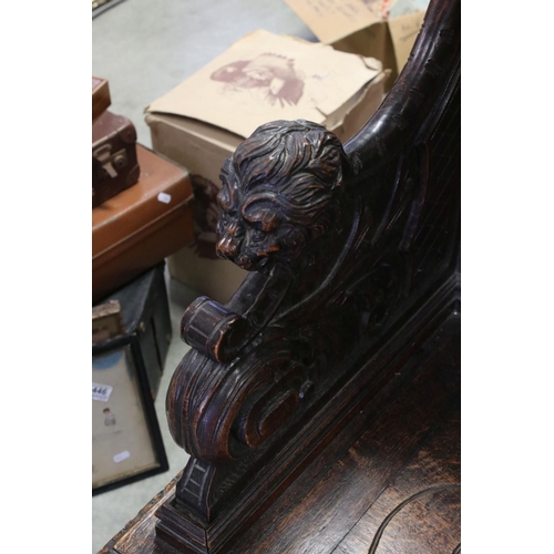 732 - 19th century Oak Hall Bench / Settle in the 17th century manner, heavily carved throughout with tave... 