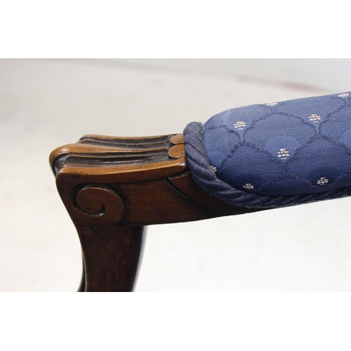 741 - Pair of French Fauteuil style Open Armchairs, upholstered in patterned blue fabric, 96cms high x 65c... 