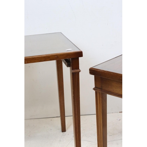 769 - Mahogany effect Nest of Three Tables with glass covers, largest 53cms wide x 54cms high