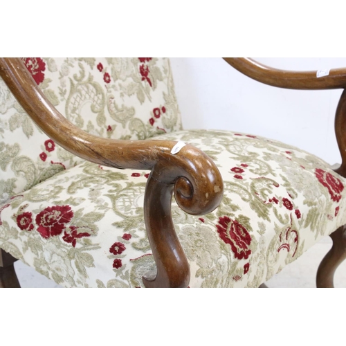 770 - Continental 17th century style Open Armchair with upholstered high back and seat, 109cms high x 60cm... 