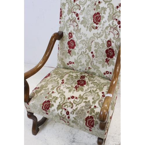 770 - Continental 17th century style Open Armchair with upholstered high back and seat, 109cms high x 60cm... 