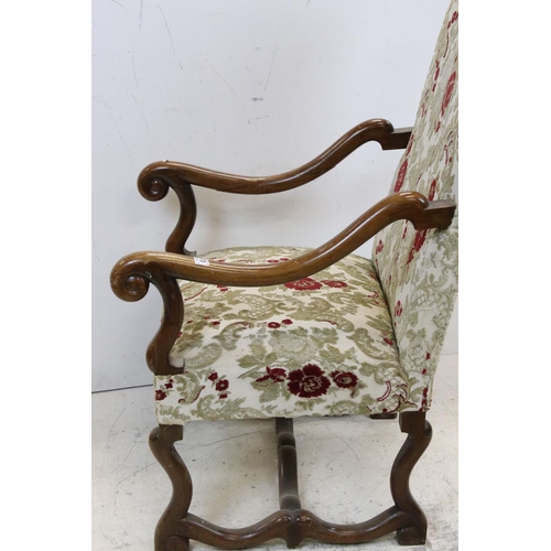 770 - Continental 17th century style Open Armchair with upholstered high back and seat, 109cms high x 60cm... 