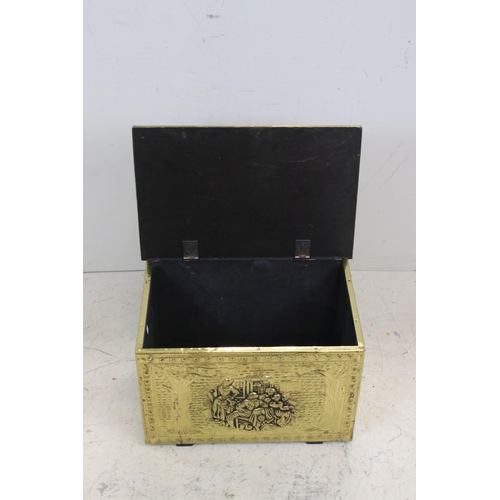 772 - Brass Relief Coal Box, 46cms long