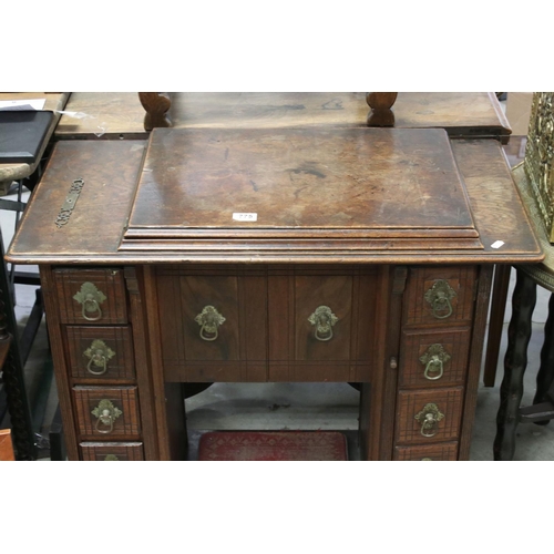 775 - Early 20th century Oak Sewing Machine Cabinet (lacking sewing machine), 87cms long x 78cms high