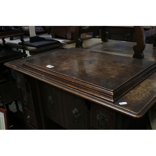 775 - Early 20th century Oak Sewing Machine Cabinet (lacking sewing machine), 87cms long x 78cms high