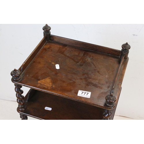 777 - 19th century Square Walnut Four Tier What Not with barley-twist supports, 34cms wide x 94cms high