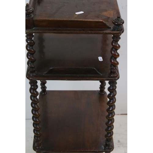 777 - 19th century Square Walnut Four Tier What Not with barley-twist supports, 34cms wide x 94cms high