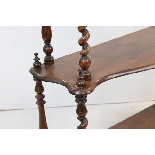 785 - Victorian Rosewood Graduating What Not with barley-twist supports, 69cms wide x 122cms high