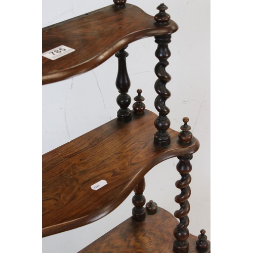 785 - Victorian Rosewood Graduating What Not with barley-twist supports, 69cms wide x 122cms high