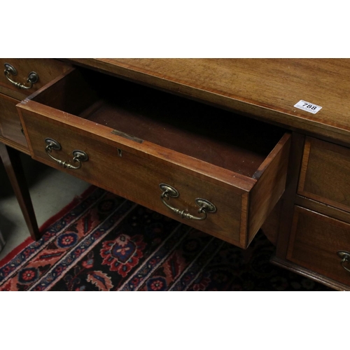 788 - Edwardian Mahogany and Cross-banded Desk / Side Table with an arrangement of five drawers and an arc... 