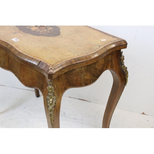 795 - 19th century French Walnut Fold-over Card Table, the shaped top with floral marquetry inlay (a/f) op... 