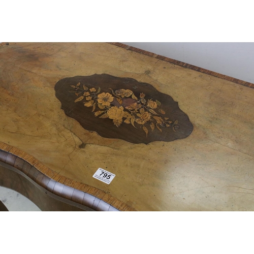 795 - 19th century French Walnut Fold-over Card Table, the shaped top with floral marquetry inlay (a/f) op... 