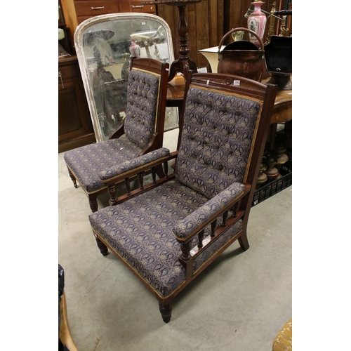 796 - Late Victorian Matching Gentleman's and Ladies Salon Armchairs, upholstered in matching fabric, 96cm... 