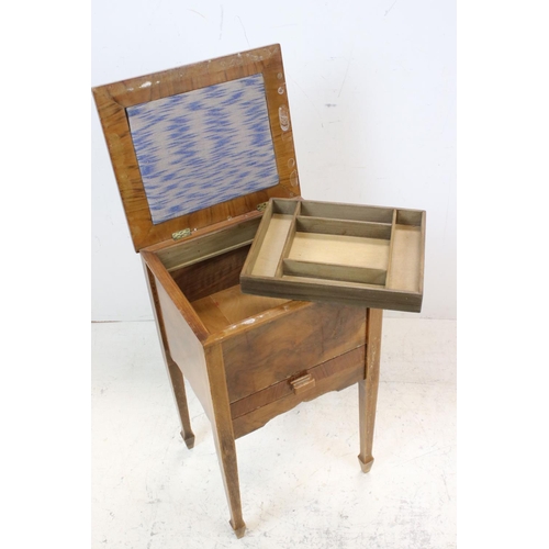 801 - Early 20th century Walnut Sewing Table with lift lid and drawer, 38cms wide x 63cms high