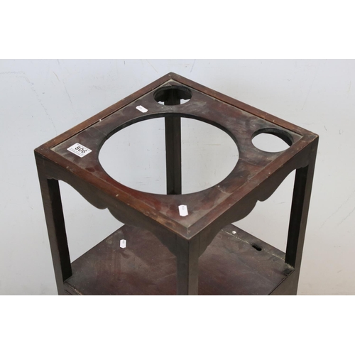 806 - George III Mahogany Square Washstand, the top with recess for washbowl, over a shelf with drawer, 35... 