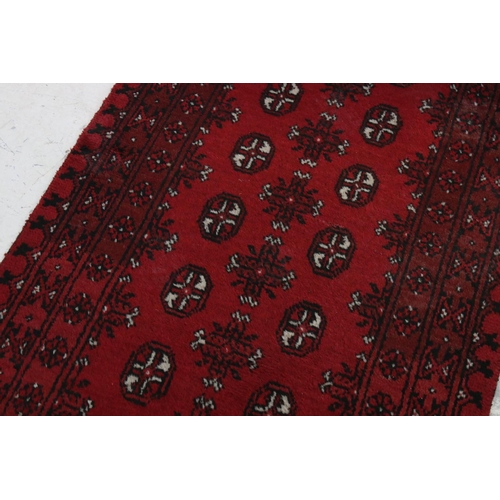 826 - Eastern Red Ground Wool Hand Knotted Runner Rug, 76cms x 280cms