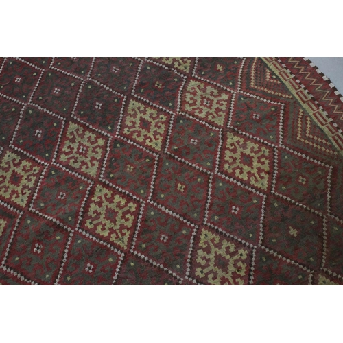 830 - Eastern Red Ground Wool Rug with Geometric Diamond Pattern, approx. 156cms x 330cms