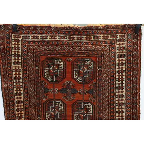 836 - Eastern Red Ground Wool Runner Rug with Geometric Pattern, 242cms x 90cms