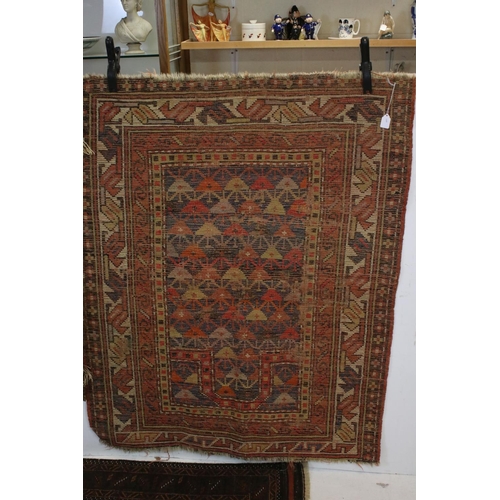 842 - Collection of Three Eastern Wool Rugs, 117cms x 95cms, 91cms x 77cms and 131cms x 87cms