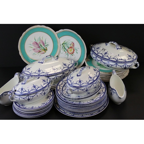 675 - A Imperial Porcelain Wedgwood 'Luna' pattern part dinner service together with a quantity of floral ... 