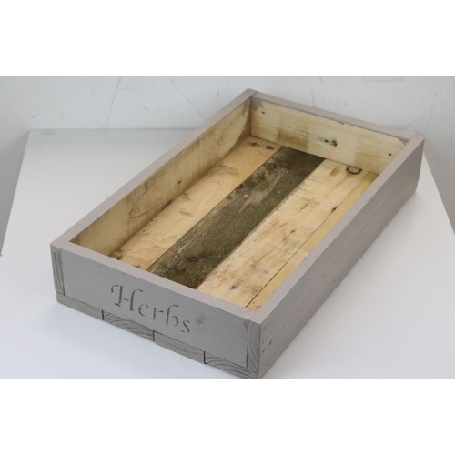 702 - Rustic Wooden Painted Box / Tray  marked Thyme and Herbs on two sides