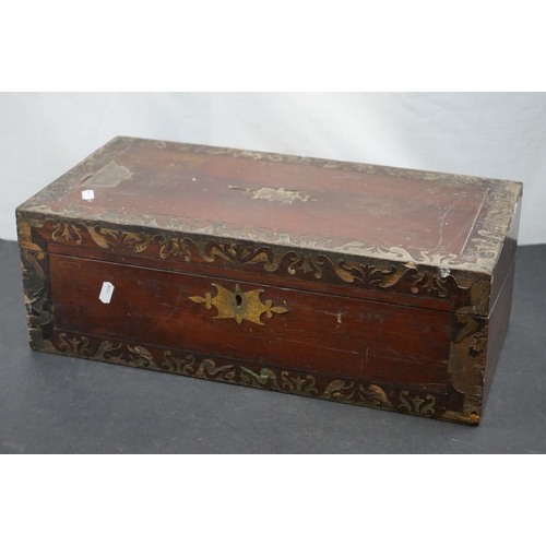 614 - Two antique writing slopes together with another large wooden box.