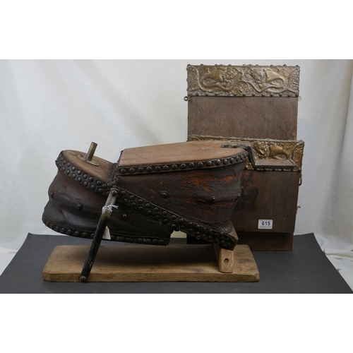 615 - A large set of antique wooden bellows.