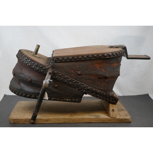 615 - A large set of antique wooden bellows.