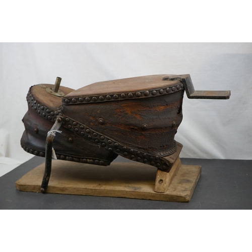 615 - A large set of antique wooden bellows.