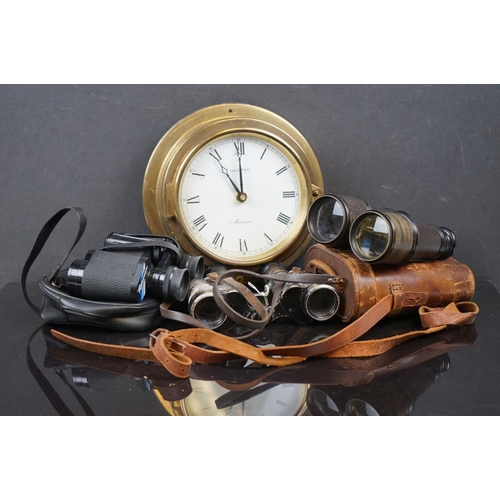 616 - Three pairs of binoculars to include a pair of WW2 era German examples together with a brass cased w... 