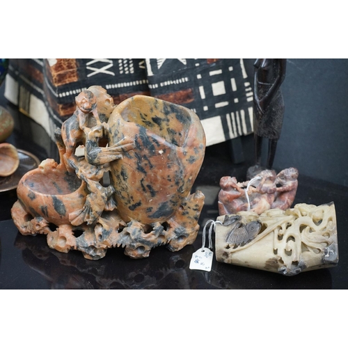 617 - A group of mixed collectables to include Chinese soapstone brush pots and cloisonné vases.