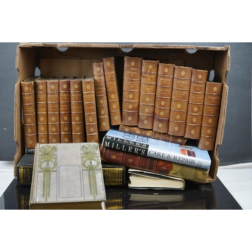 620 - Box of assorted hardback books, to include The Works Of Charles Dickens (15 vols) published by Chapm... 