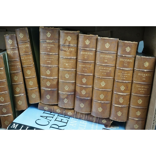 620 - Box of assorted hardback books, to include The Works Of Charles Dickens (15 vols) published by Chapm... 