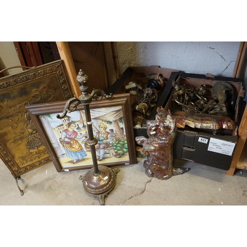 631 - A group of mixed collectables to include brass ware, fireside companions and fire guards.