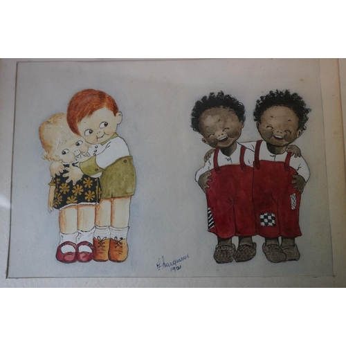 632 - F Hargraves 20th century watercolour of children signed and dated 1921 15 x 21 cm.