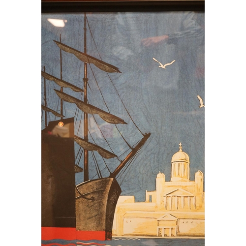 636 - A framed and glazed Helsinki Helsingfors poster, together with three modernist prints.