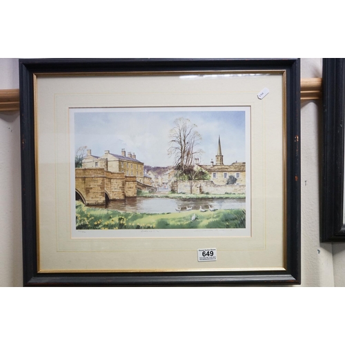 649 - A framed and glazed limited edition print, river scene by John Rudkins titled 'Bakewell'