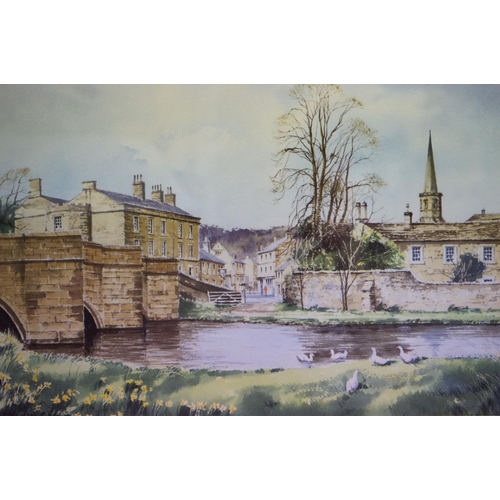 649 - A framed and glazed limited edition print, river scene by John Rudkins titled 'Bakewell'