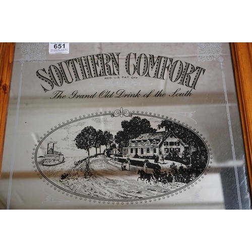 651 - Pine framed ' Southern Comfort ' advertising mirror.