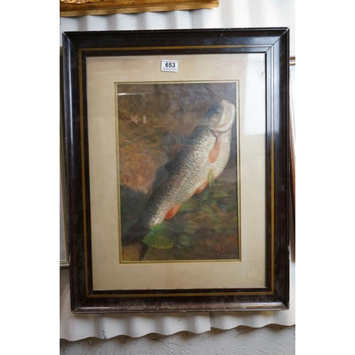 653 - Framed oil painting, study of a chub fish in a natural setting