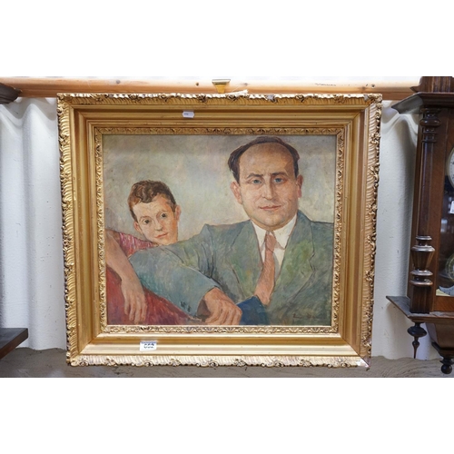 662 - A mid 20th century oil on board, man with child,  probably Eastern European, with indistinct signatu... 