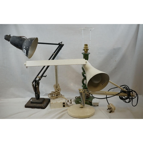 664 - Two angle poise desk lamps together with another desk lamp.