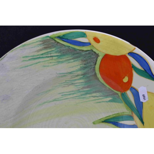 8 - Clarice Cliff Bizarre ' Delecia Citrus ' pattern Wall Charger, 33cms diameter (a/f)