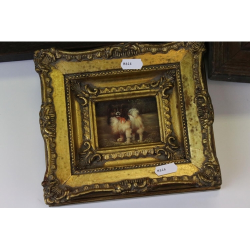 429 - A group of prints to include a framed textured dog print, two humorous masked ball prints, a World W... 