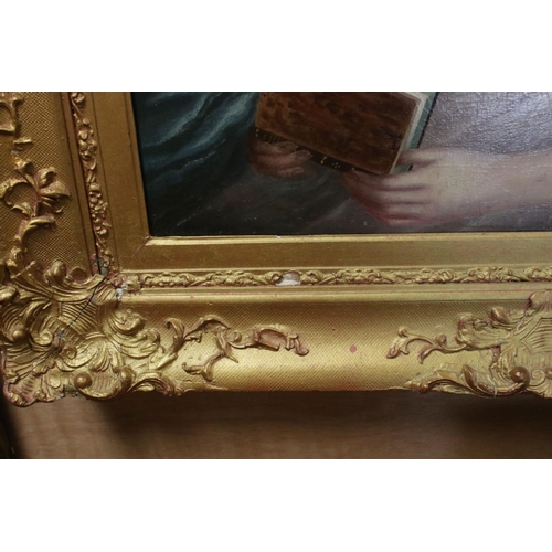 66A - A large early 19th century oil on canvas painting mounted in an ornate gilt portrait of a young wome... 