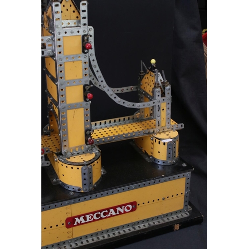 172 - Meccano Tower Bridge mechanical construction, on large wooden base, with lights, untested, all origi... 