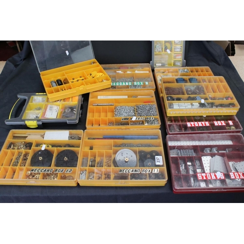 237 - Eleven plastic container trays of metal & plastic construction accessories, to include Meccano & Sto... 