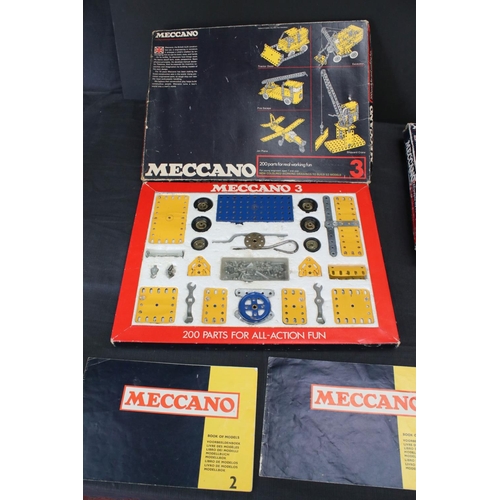 167 - Seven boxed 1970s Meccano sets, to include no.5 x2, no.4, no.3 x2, no.2 & no.1, all unchecked