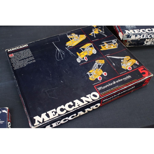 167 - Seven boxed 1970s Meccano sets, to include no.5 x2, no.4, no.3 x2, no.2 & no.1, all unchecked