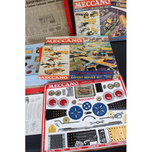 170 - Six boxed Meccano sets to include Highway Vehicle Set, Airport Service Set, Engineering Set etc, unc... 